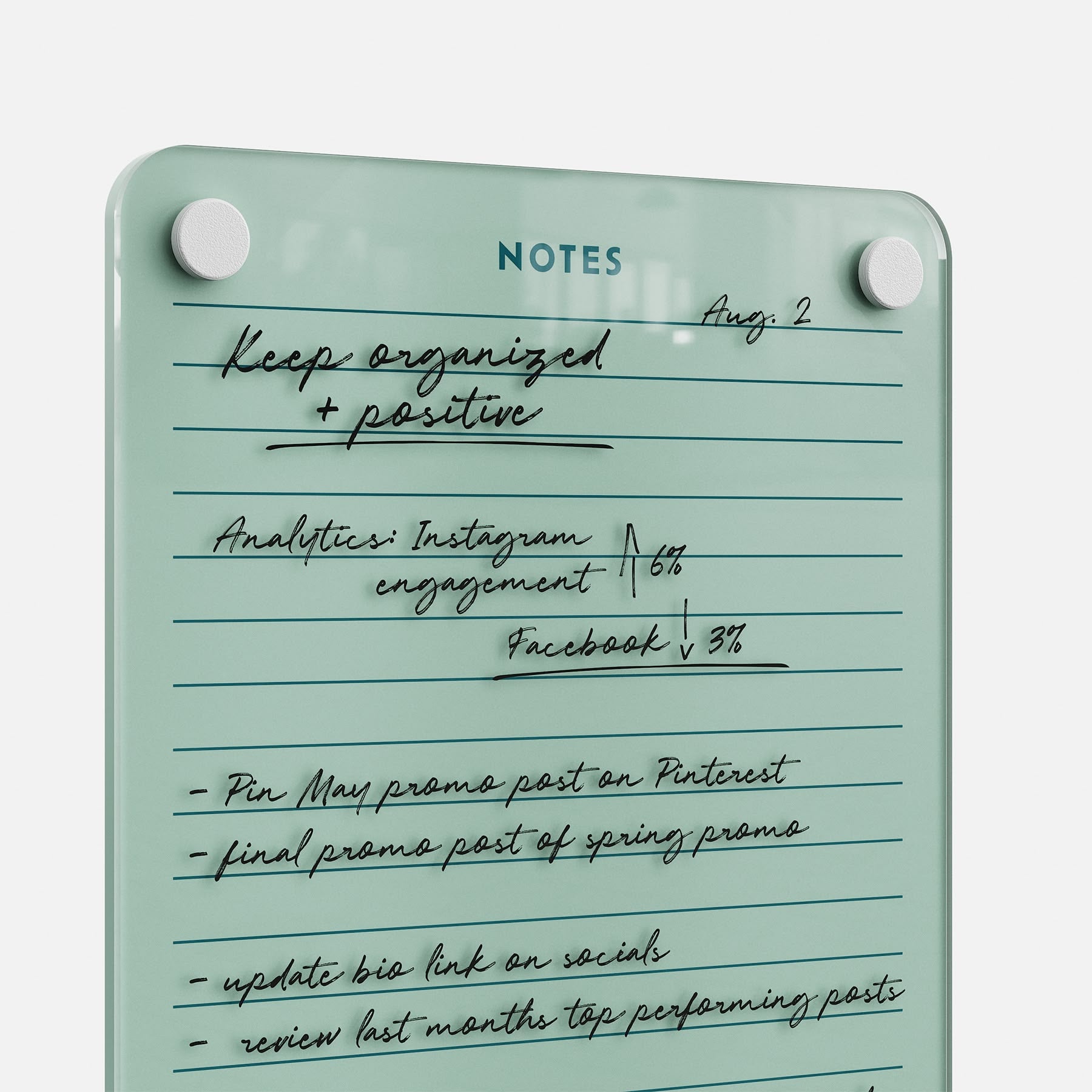 The Lined Notes 69 by Monkey and Pebbles is a premium acrylic erasable, reusable magnet board for organizing notes and reminders.
