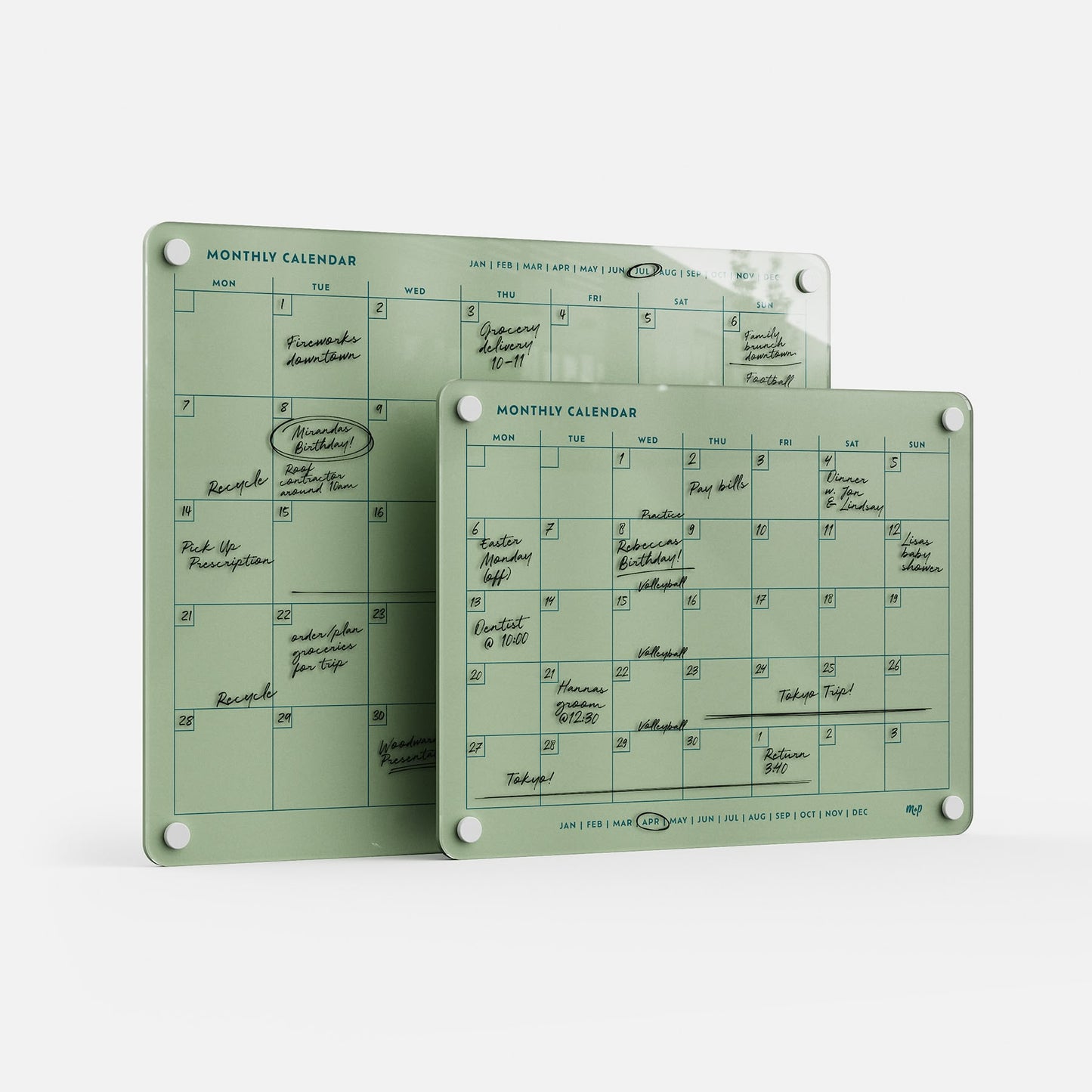 Elevate planning with Monkey and Pebbles' premium acrylic erasable, reusable calendar boards—sleek, green, and family-focused.