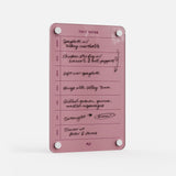 Angled view of a Plum magnetic acrylic weekly planner board with a full week of meals